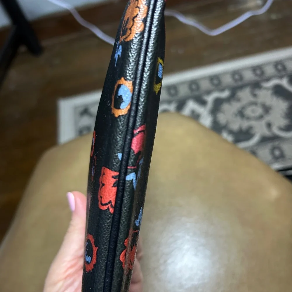 Coach Primrose Floral Print Black‎ Pebbled Leather Wristlet Wallet